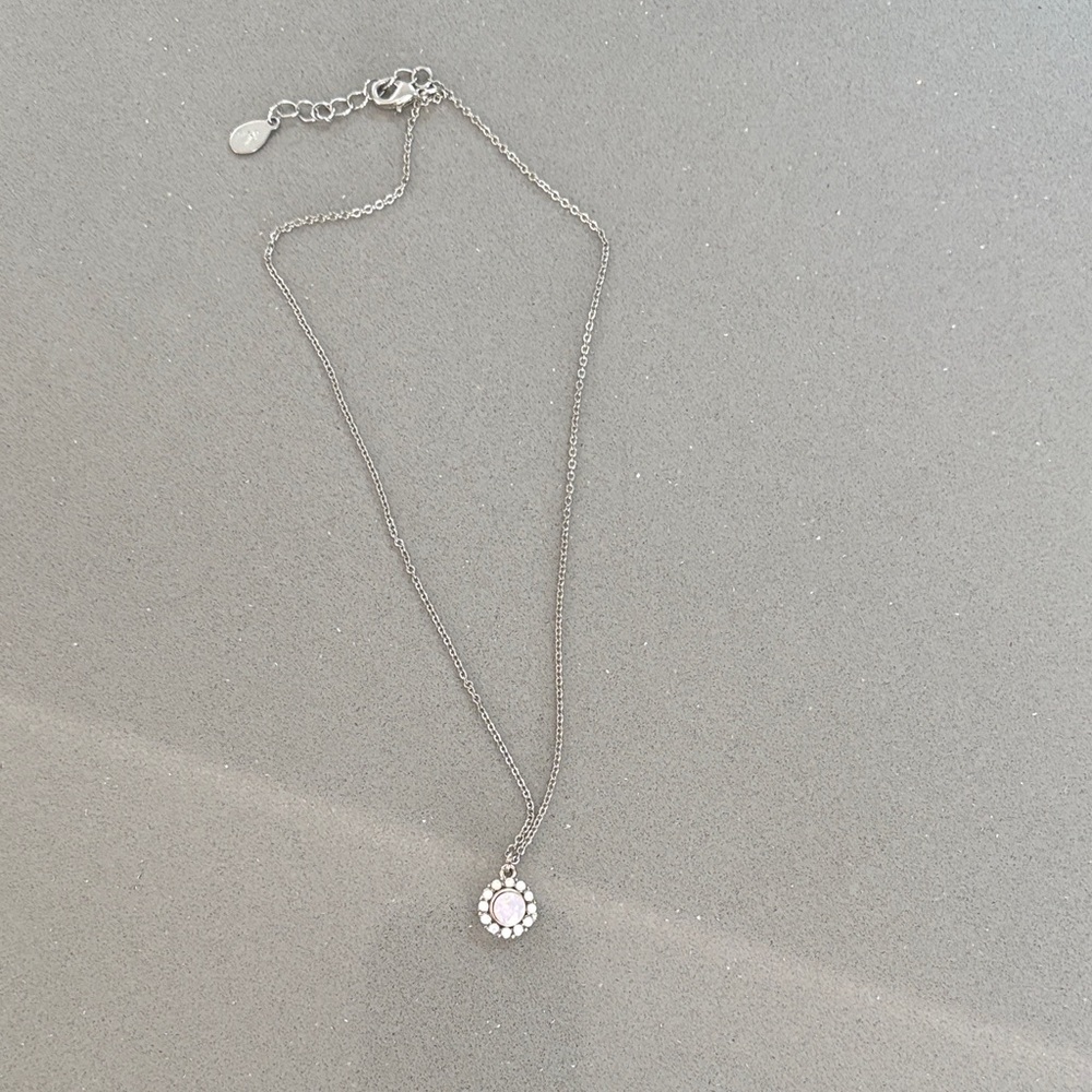 Costume Necklace Silver tone Necklace with Pink Center Halo Pendant